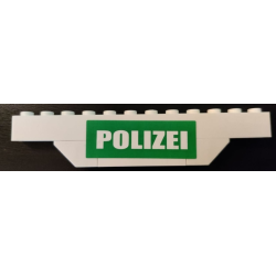 Stickered Assembly 12 x 1 x 2 with White 'POLIZEI' on Green Background Pattern (Sticker) - Set 7245 - 1 Brick 1 x 12, 1 Brick 1 x 4, 2 Slope, Inverted 45 2 x 1