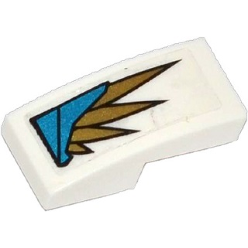 Деталь LEGO 11477pb011L Slope, Curved 2 x 1 x 2/3 with Blue Armor Plates and Gold Feathers Pattern Model Left Side (Sticker) - Set 70124