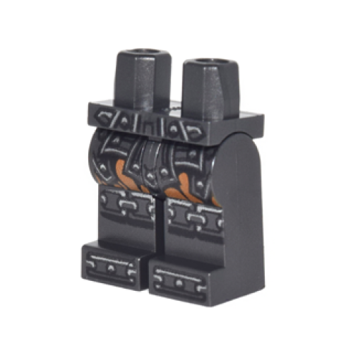 Деталь LEGO 970c00pb0639 Hips and Legs with Metallic Silver Armor with Rivets, Dark Orange Fabric, Chain Mail on Knees and Boots Pattern