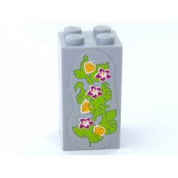 Brick 2 x 2 x 3 with 3 Magenta Flowers, 3 Yellow Gems and Leaves on Light Bluish Gray Background Pattern (Sticker) - Set 41033