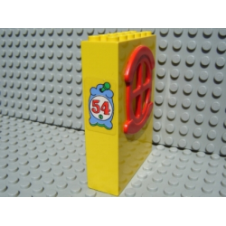 Fabuland Building Wall 2 x 6 x 7 with Round Symmetric Red Window with '54' Pattern (Sticker) - Set 3654