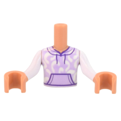 Torso Mini Doll Boy White and Lavender Hoodie Pattern, Nougat Arms with Hands with White Sleeves