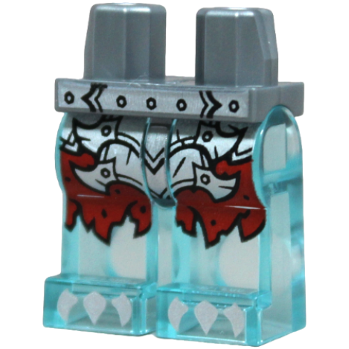 Деталь LEGO 970c15pb03 Hips and Trans-Light Blue Legs with Red Tattered Shorts, Silver Armor Plates and Claws Pattern