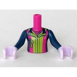 Torso Mini Doll Girl Dark Blue Top with Lime and Magenta Stripes Pattern, Lavender Hands with Dark Blue Sleeves