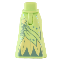 Mini Doll Hips and Skirt Full Length with Metallic Light Blue Sparkles, Bright Light Yellow Flower and Inset, Leaves and Vine Pattern - Thin Hinge