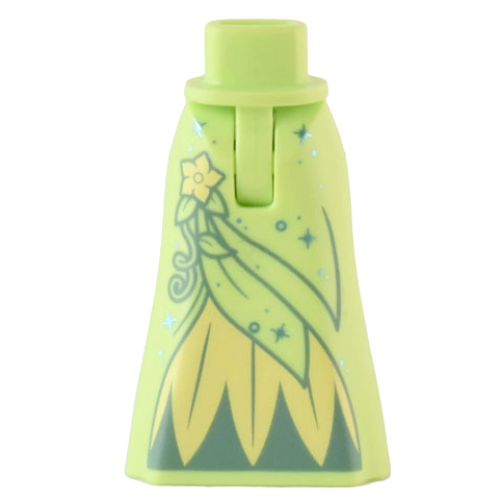 Деталь LEGO 36187c00pb011 Mini Doll Hips and Skirt Full Length with Metallic Light Blue Sparkles, Bright Light Yellow Flower and Inset, Leaves and Vine Pattern - Thin Hinge