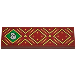 Tile 2 x 6 with Gold Squares and Lines with Black Outlines and HP Slytherin House Snake on Green Background Pattern (Sticker) - Set 76416