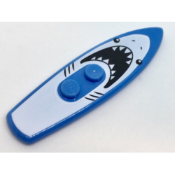 Minifigure, Utensil Surfboard Standard with White Shark with Black Eyes, Gills and Open Mouth with Teeth Pattern