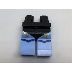 Hips and Bright Light Blue Legs with Black Leotard, Gold Zodiac Signs, and Blue Knee Straps Pattern