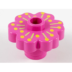 Plant Flower 2 x 2 Rounded - Open Stud with Medium Green Radiating Lines and Medium Orange Dots Pattern