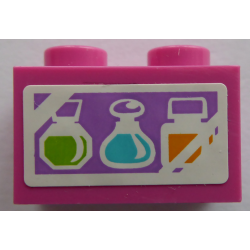 Brick 1 x 2 with Lime, Medium Azure, and Orange Bottles Pattern (Sticker) - Set 41109
