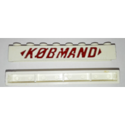 Brick 1 x 8 without Bottom Tubes with Cross Side Supports with Red 'KOBMAND' and 2 Arrows Pattern (KØBMAND) Brick 1 x 8 without Bottom Tubes with Cross Side Supports with Red 'KOBMAND' and 2 Arrows Pattern (KØBMAND)