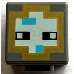 Minifigure, Head, Modified Cube with Pixelated Gold, Light Aqua, and Medium Azure Helmet and Black Eyes Pattern (Minecraft Diver)