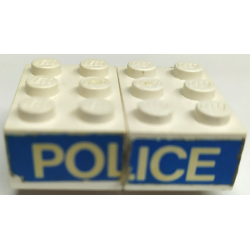 Stickered Assembly 4 x 3 x 1 with White 'POLICE' on Blue Background Pattern on Both Sides (Stickers) - Sets 618 / 628-2 - 2 Brick 1 x 3 without Cross Supports Stickered Assembly 4 x 3 x 1 with White 'POLICE' on Blue Background Pattern on Both Sides (Stickers) - Sets 618 / 628-2 - 2 Brick 1 x 3 without Cross Supports