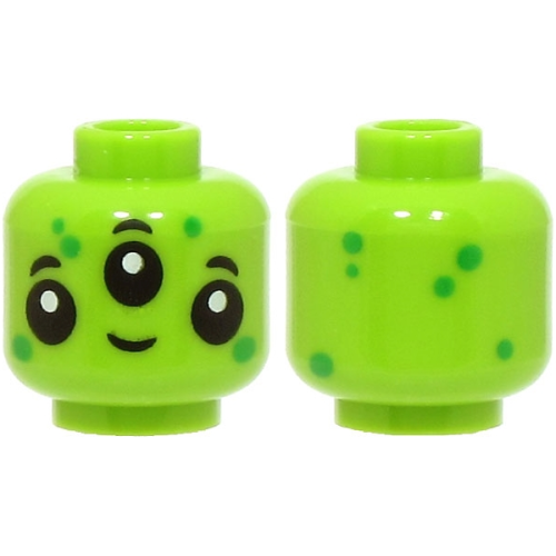 Деталь LEGO 3626pb3540 Minifigure, Head Alien with 3 Black Eyes and Eyebrows, Bright Green Dots, Grin Pattern