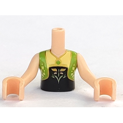 Torso Mini Doll Girl Lime Vest over Black and Gold Top with Flower and Necklace Pattern, Light Nougat Arms with Hands