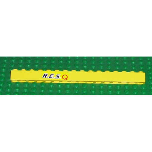 Деталь LEGO 2465pb03 Brick 1 x 16 with Black 'R.E.S.' and Red 'Q' on Yellow Background Pattern (Sticker) - Set 6451