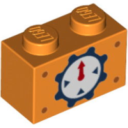 Brick 1 x 2 with Red Pointer, Dark Blue Cog and Triangles Pattern