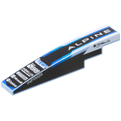 Slope, Curved 6 x 1 with Blue 'BWT', White 'ALPINE', 'banco BRB', 'MOBILIZE', 'PIRELLI', 'Microsoft', 'Castrol' and 'INFINOX' Logos on Black Background, Script 'H. Moser & Cie.' on Both Sides Pattern Slope, Curved 6 x 1 with Blue 'BWT', White 'ALPINE', 'banco BRB', 'MOBILIZE', 'PIRELLI', 'Microsoft', 'Castrol' and 'INFINOX' Logos on Black Background, Script 'H. Moser & Cie.' on Both Sides Pattern