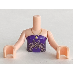 Torso Mini Doll Girl Dark Purple Strapless Top with Gold Necklace and Star Pattern, Light Nougat Arms with Hands