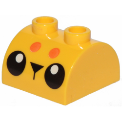 Slope, Curved 2 x 2 Double with 2 Hollow Studs with Black Eyes, Triangle Nose and 2 Orange Dots Pattern Slope, Curved 2 x 2 Double with 2 Hollow Studs with Black Eyes, Triangle Nose and 2 Orange Dots Pattern