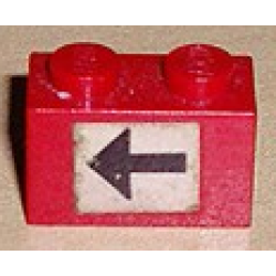 Brick 1 x 2 with Black Arrow Left on White Background Pattern (Sticker) - Set 379-1