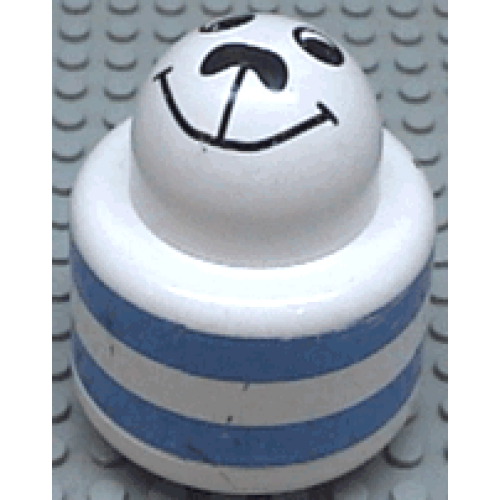 Деталь LEGO 31005pb09 Primo Brick, Round Rattle 1 x 1 with Blue Stripes and Animal Face Pattern