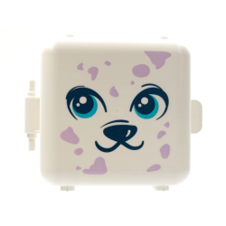 Container, Box 3 x 8 x 6 2/3 Half Front with Dalmatian Dog Face, Medium Azure Eyes, and Lavender Spots Pattern