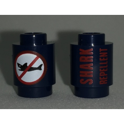 Brick, Round 1 x 1 with 'SHARK REPELLENT' and No Sharks Sign Pattern Brick, Round 1 x 1 with 'SHARK REPELLENT' and No Sharks Sign Pattern