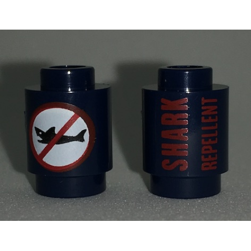 Деталь LEGO 3062pb050 Brick, Round 1 x 1 with 'SHARK REPELLENT' and No Sharks Sign Pattern