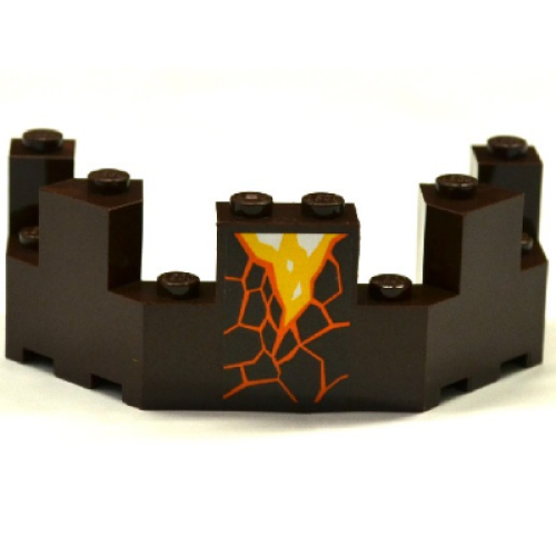 Деталь LEGO 6066pb01 Castle Turret Top 4 x 8 x 2 1/3 with Cracks and Lava Pattern (Sticker) - Set 70321