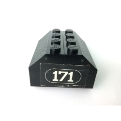 Stickered Assembly 4 x 4 x 2 with White '171' with Border on Black Background Pattern (Sticker) - Set 171 - 1 Brick 1 x 4, 2 Slope 45 2 x 4 Stickered Assembly 4 x 4 x 2 with White '171' with Border on Black Background Pattern (Sticker) - Set 171 - 1 Brick 1 x 4, 2 Slope 45 2 x 4