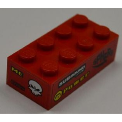 Brick 2 x 4 with 'SUBSOUND LIMITER', 'POWER' and 'SPHERE' on Right Side and 'ME', 'ENGYNE' and White Skull on End Pattern (Stickers) - Set 8186