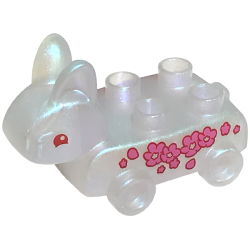 Duplo Pull Toy Bunny / Rabbit on Wheels with Red Eyes and Dark Pink Flowers Pattern Duplo Pull Toy Bunny / Rabbit on Wheels with Red Eyes and Dark Pink Flowers Pattern