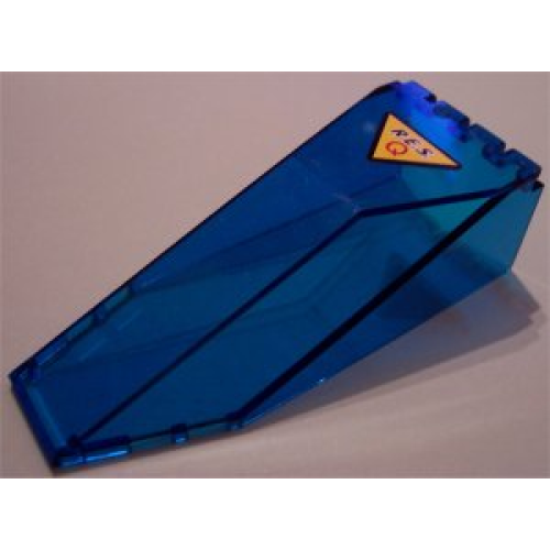 Деталь LEGO 2507pb06 Windscreen 10 x 4 x 2 1/3 Canopy with Black 'R.E.S.' and Red 'Q' on Yellow Triangle with Black Border Pattern (Sticker) - Set 6462