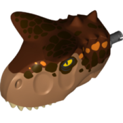 Dinosaur Head Carnotaurus with Pin, Tan Teeth, Reddish Brown Top and Dark Brown and Orange Spots Pattern