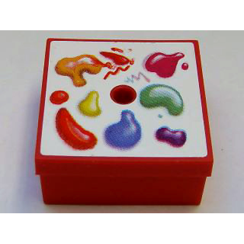 Деталь LEGO 33031pb13 Container, Box 3 1/2 x 3 1/2 x 1 1/3 with Hinged Lid with Paint Box Pattern (Sticker) - Set 3142