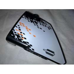 Technic, Panel Fairing #13 Large Short Smooth, Side A with Door Handle and Black and Orange Rhombuses Pattern (Sticker) - Set 9398 Technic, Panel Fairing #13 Large Short Smooth, Side A with Door Handle and Black and Orange Rhombuses Pattern (Sticker) - Set 9398