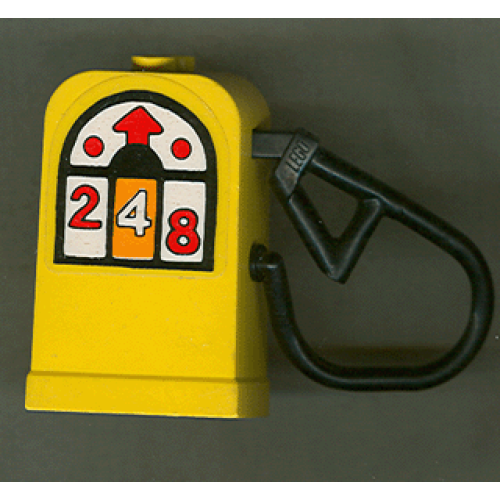 Деталь LEGO 4618c01pb01L Fabuland Gas / Fuel Pump with Fixed Black Hose with White Fuel Display, Red Arrow, Dots and Numbers 2, 4 and 8 Pattern Model Left Side (Sticker) - Sets 3670 / 3675