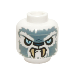 Minifigure, Head Alien Chima Tiger with Bright Light Blue Eyes, Dark Blue Nose, Sand Blue Fur, and Tan Fangs Pattern