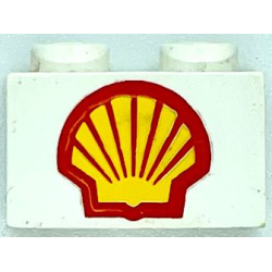 Brick 1 x 2 with Large Shell Logo Pattern - Debossed Print Brick 1 x 2 with Large Shell Logo Pattern - Debossed Print