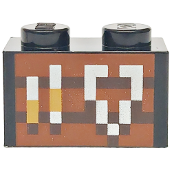 Brick 1 x 2 with Reddish Brown and Dark Brown Pixelated Smithing Table with Medium Nougat and Silver Tools Pattern