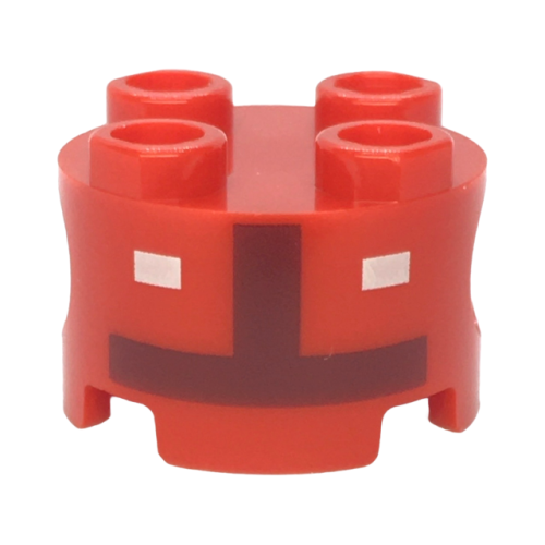 Деталь LEGO 17485pb013 Brick, Round 2 x 2 with Pin Holes with Two White Rectangles and Dark Red Inverted T-Shape Pattern (Super Mario Toad Pit Crew Torso)