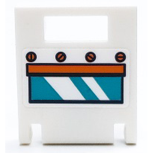 Деталь LEGO 4346pb52 Container, Box 2 x 2 x 2 Door with Slot with Oven Window with Dark Turquoise Glass, Orange Handle and Knobs Pattern (Sticker) - Set 41428