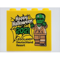 Brick 2 x 4 x 3 with LEGOLAND Deutschland Resort, 'Happy Halloween 2021', and Monster Minifigure Pattern