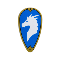 Minifigure, Shield Oval with Gold Border and White Dragon Head on Blue Background (Symbol of Bahamut) Pattern Minifigure, Shield Oval with Gold Border and White Dragon Head on Blue Background (Symbol of Bahamut) Pattern