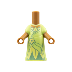 Micro Doll, Body with Molded Yellowish Green Dress and Printed Bright Light Yellow Flower and Leaves, Metallic Light Blue Gathers, Medium Nougat Neck Pattern Micro Doll, Body with Molded Yellowish Green Dress and Printed Bright Light Yellow Flower and Leaves, Metallic Light Blue Gathers, Medium Nougat Neck Pattern