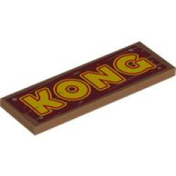 Tile 2 x 6 with Yellow and Red 'KONG' on Dark Red Wood Grain with 4 Silver Nails Pattern