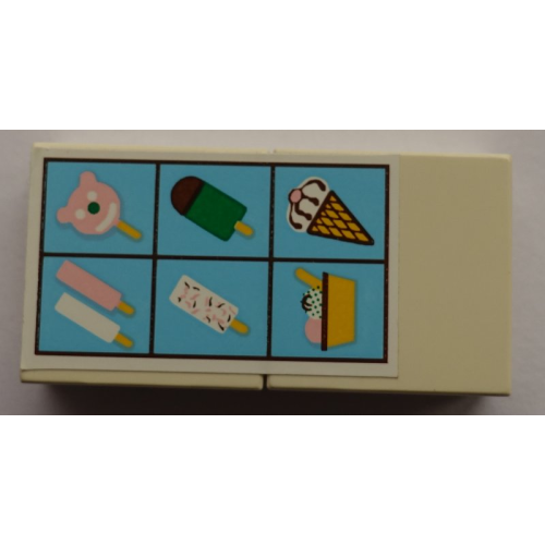 Деталь LEGO BA013pb04 Stickered Assembly 4 x 2 with Six Ice Creams Pattern (Sticker) - Set 6414 - 2 Tile 2 x 2