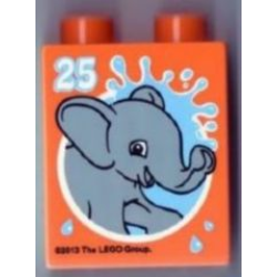 Duplo, Brick 1 x 2 x 2 with Elephant and 25 Visit LEGOLAND Windsor Pattern